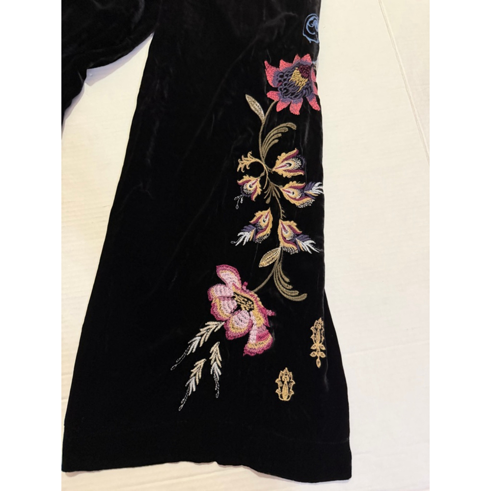 NWT JOHNNY WAS $328 (S) Steffania WIDE LEG EMBROIDERED VELVET PANTS BLACK - Picture 7 of 11